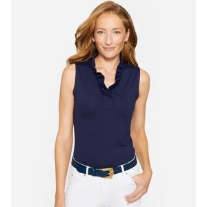 J. McLaughlin Durham Sleeveless Ruffle Top Stretch Tank Top in Navy Blue XS
